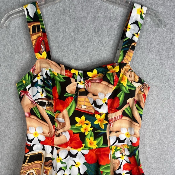 Belle Poque Womens Med Sleeveless Hawaiian Pin Up Girl A-Line Swing Midi Dress - Picture 7 of 15